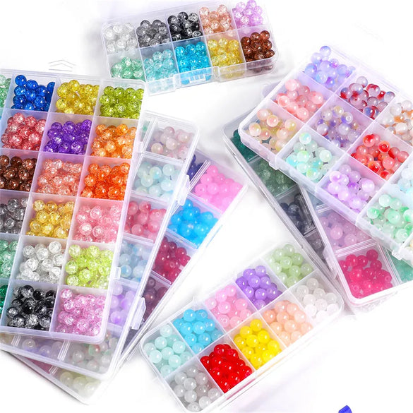 8mm Glass Jelly Double-Piece Glass Round Beads Box Material Package Beaded Diy Handmade Accessories Material Bracelet Beads
