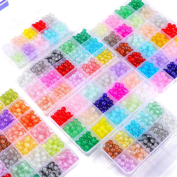 8mm Glass Jelly Double-Piece Glass Round Beads Box Material Package Beaded Diy Handmade Accessories Material Bracelet Beads