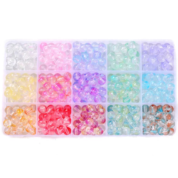 8mm Glass Jelly Double-Piece Glass Round Beads Box Material Package Beaded Diy Handmade Accessories Material Bracelet Beads