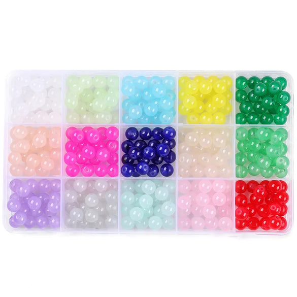 8mm Glass Jelly Double-Piece Glass Round Beads Box Material Package Beaded Diy Handmade Accessories Material Bracelet Beads