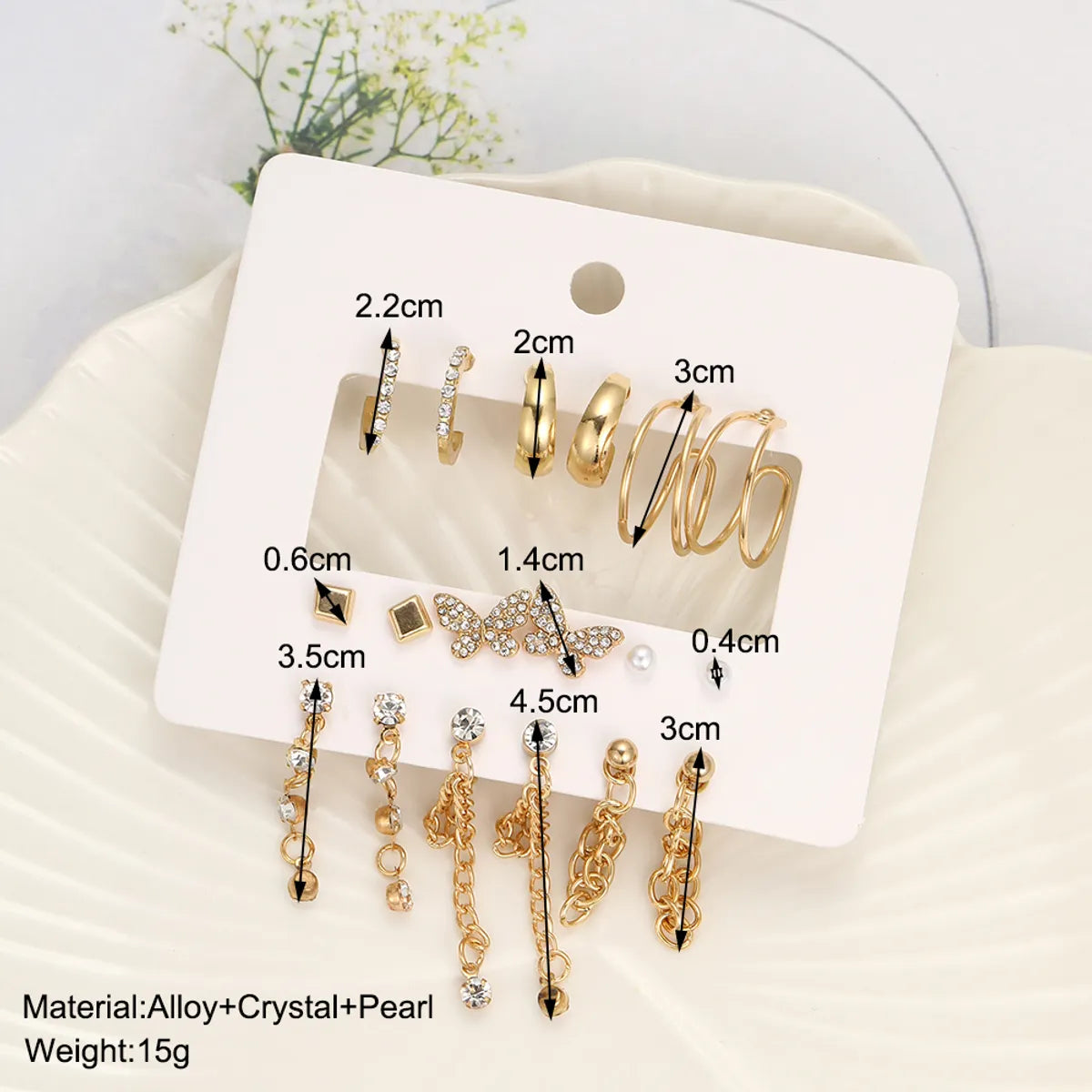 9 Pairs Elegant Shiny Tassel Heart Shape Butterfly Plating Inlay Imitation Pearl Alloy Artificial Gemstones Artificial Pearls Rhinestones Gold Plated Silver Plated Earrings