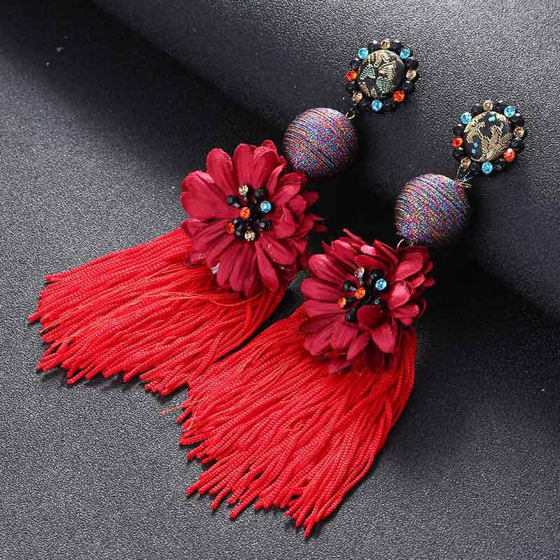 Gooddiy Exaggerated Style Large Flower Tassel Earrings Wholesale Jewelry