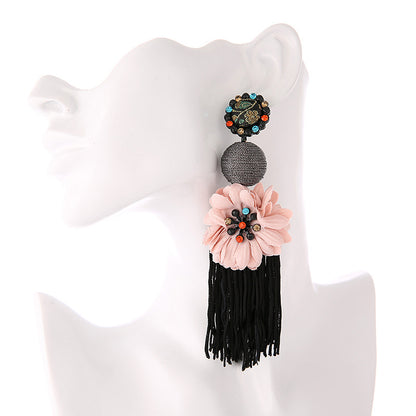 Gooddiy Exaggerated Style Large Flower Tassel Earrings Wholesale Jewelry