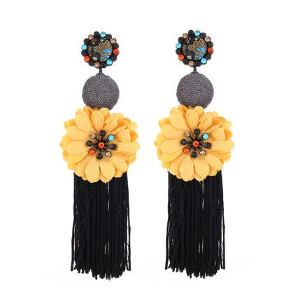 Gooddiy Exaggerated Style Large Flower Tassel Earrings Wholesale Jewelry