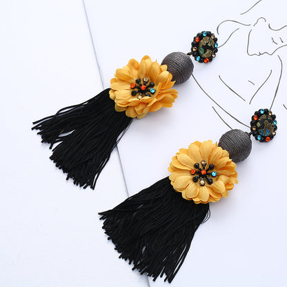 Gooddiy Exaggerated Style Large Flower Tassel Earrings Wholesale Jewelry