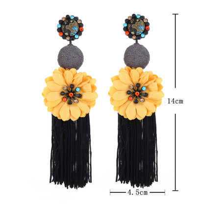 Gooddiy Exaggerated Style Large Flower Tassel Earrings Wholesale Jewelry