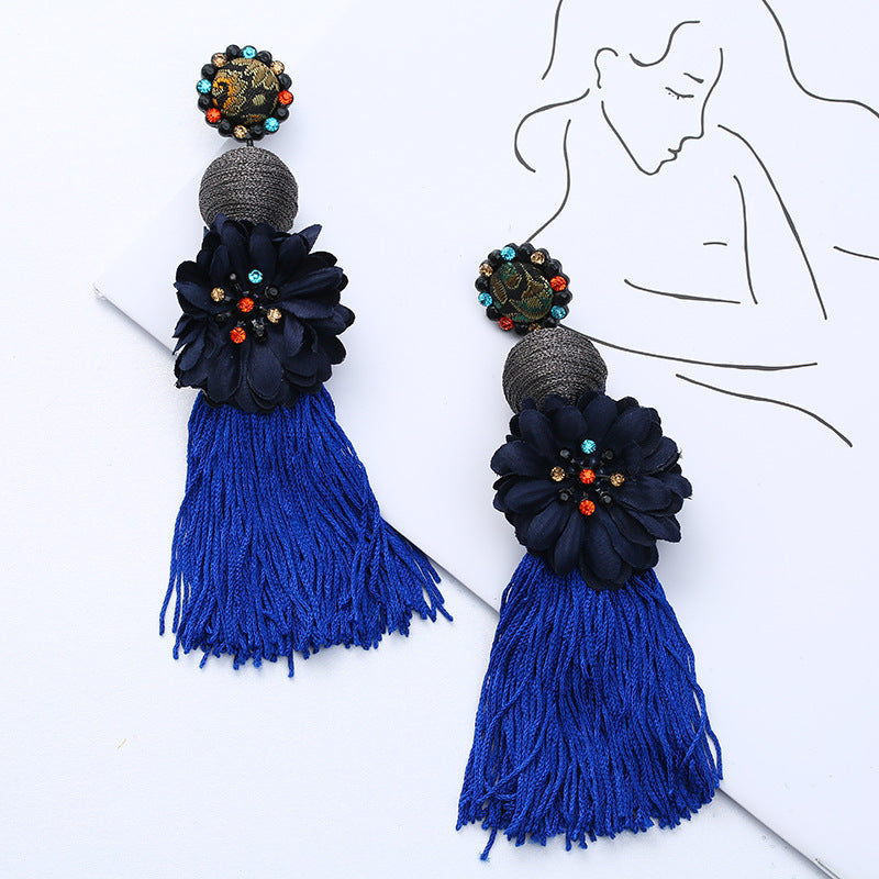 Gooddiy Exaggerated Style Large Flower Tassel Earrings Wholesale Jewelry