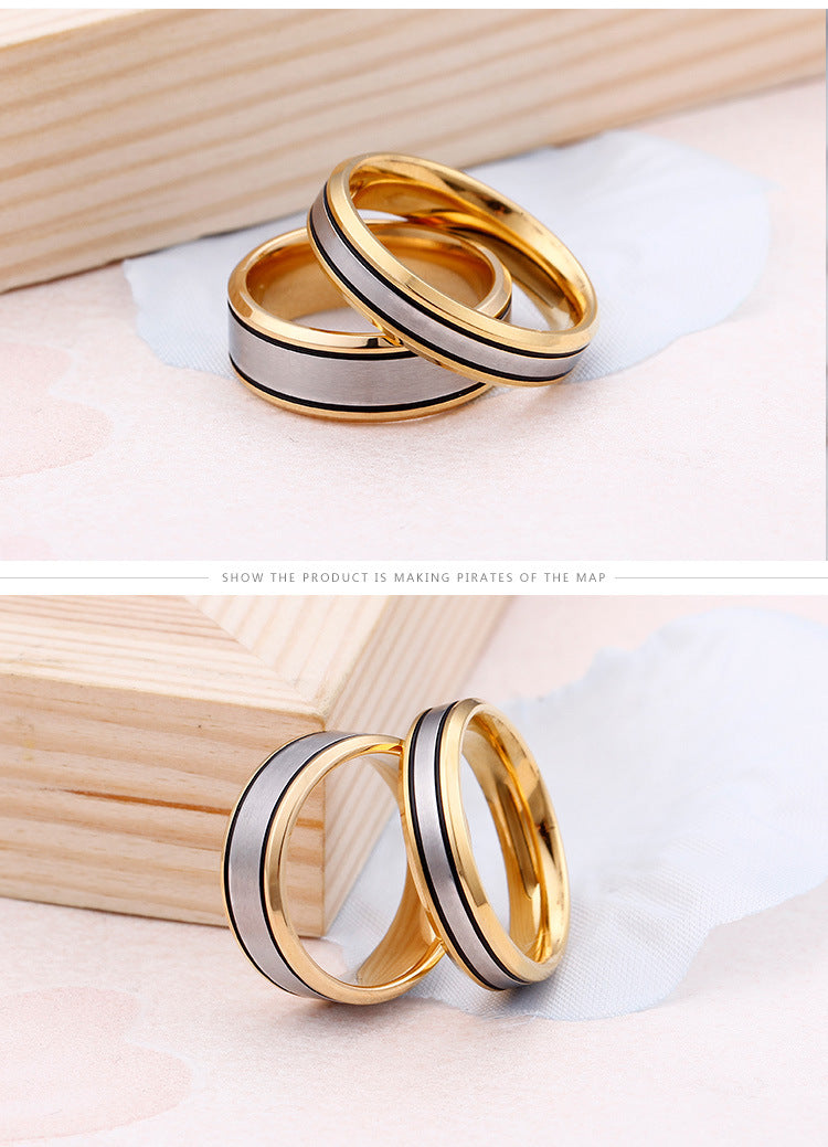 Factory Supply Cross-border Sold Jewelry Source Manufacturer Couple Couple Rings Titanium Steel Fashion Room Gold Ring Qixi Gift