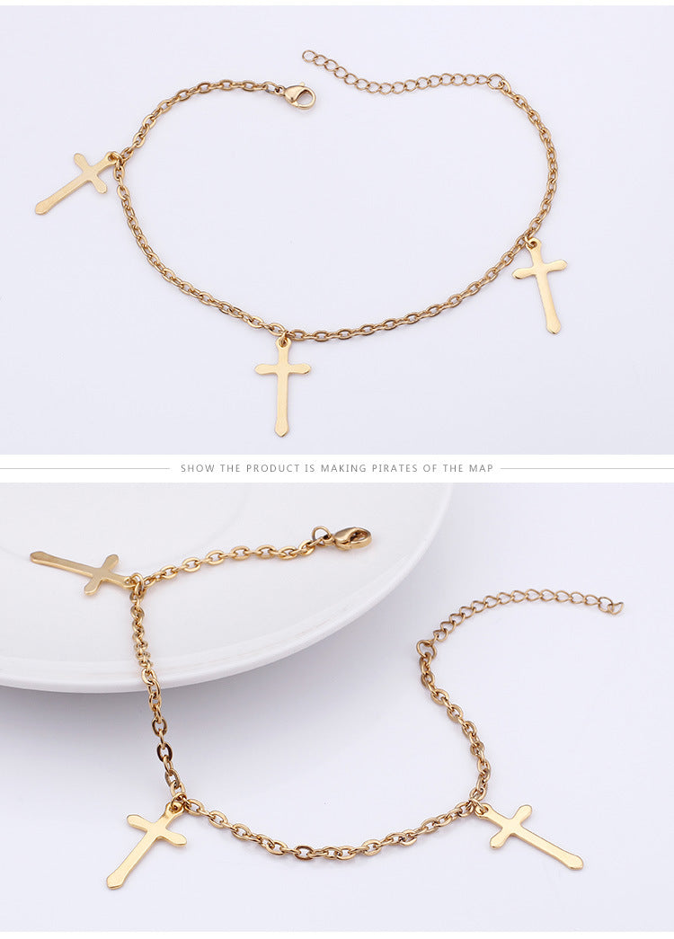 Foreign Trade Jewelry Fashion Stainless Steel Cross Anklet Simple Jewelry Wholesale