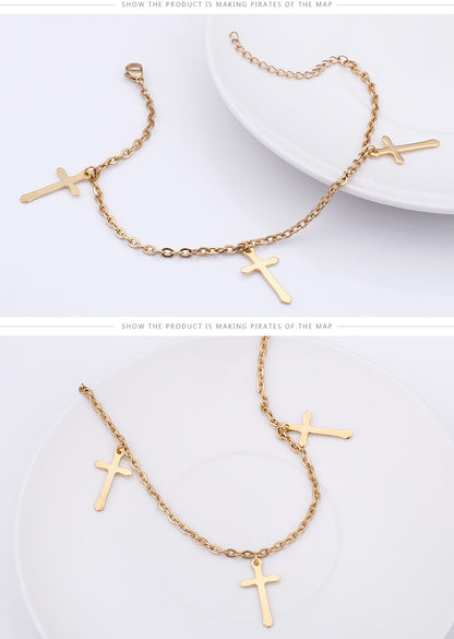 Foreign Trade Jewelry Fashion Stainless Steel Cross Anklet Simple Jewelry Wholesale