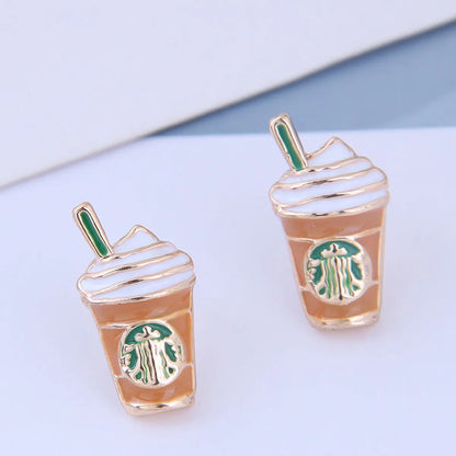 925 Silver Needle Delicate Korean Fashion Sweet Ol Simple Milk Tea Cup Personality Earrings