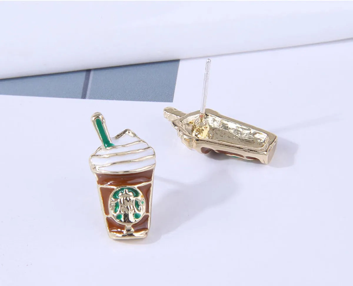 925 Silver Needle Delicate Korean Fashion Sweet Ol Simple Milk Tea Cup Personality Earrings