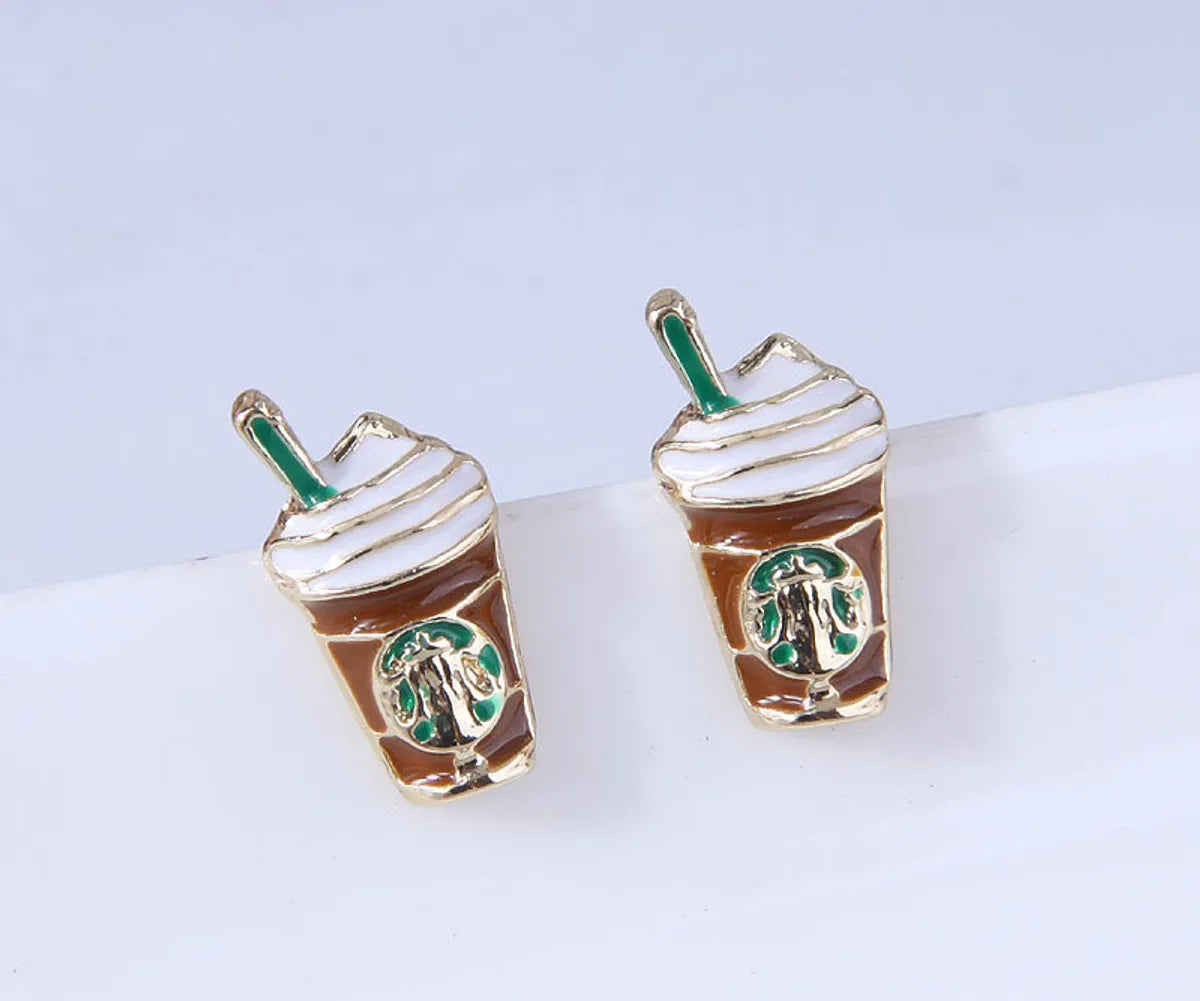 925 Silver Needle Delicate Korean Fashion Sweet Ol Simple Milk Tea Cup Personality Earrings