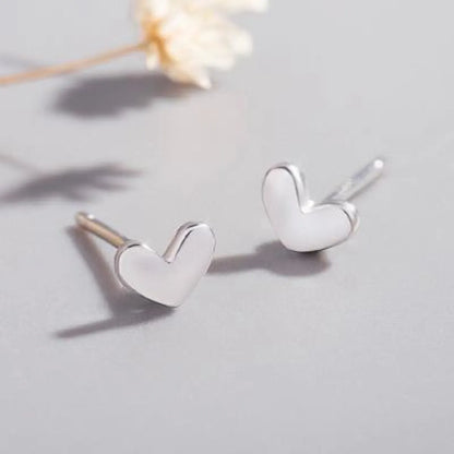 925 Silver Peach Heart Ear Studs Mini Lucky Cute Little Silver Bean Love Ear Studs Heart Shape Stud Earrings