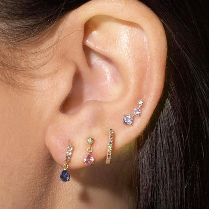 925 Silver Romantic Golden Inlaid Colorful Zircon Ear Studs