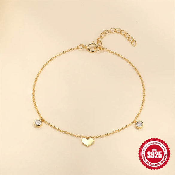 925 Sterling Silver Cable Chain Multi Charms Bracelet Bracelets Simple Style