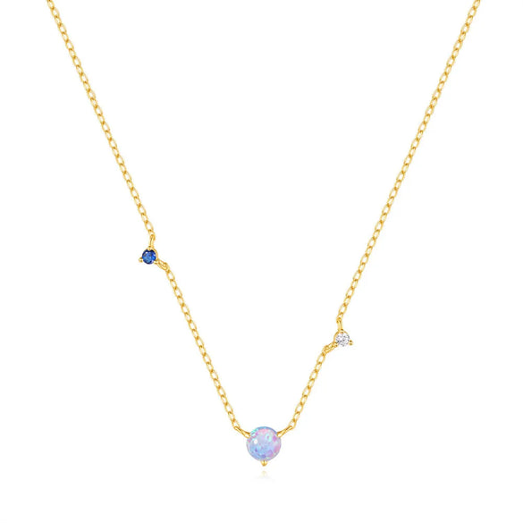 925 Sterling Silver Opal Zircon Cable Chain Plating Geometric Necklace