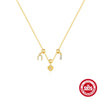 925 Sterling Silver Turquoise Zircon Cable Chain Plating Geometric Heart Shape Bow Knot Pendant Necklace