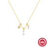 925 Sterling Silver Turquoise Zircon Cable Chain Plating Geometric Heart Shape Bow Knot Pendant Necklace