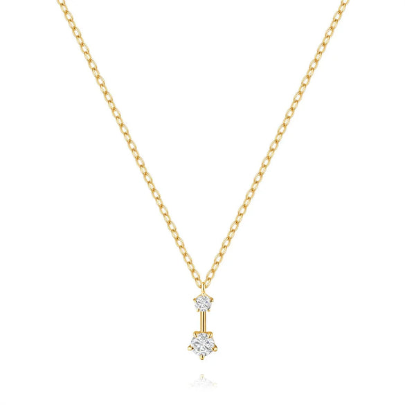 925 Sterling Silver Zircon Cable Chain Plating Inlay Geometric Pendant Necklace