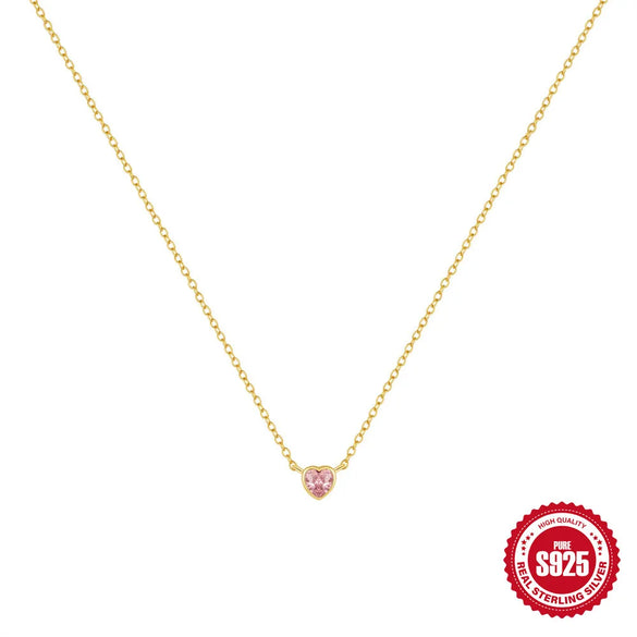 925 Sterling Silver Zircon  Plating Inlay Heart Shape Necklace