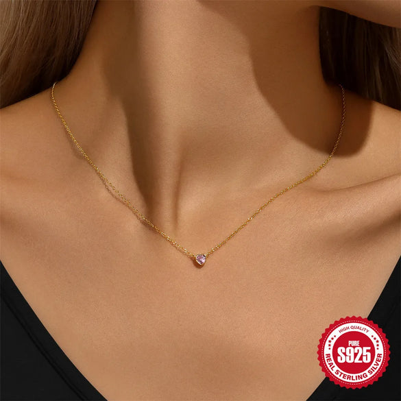 925 Sterling Silver Zircon  Plating Inlay Heart Shape Necklace