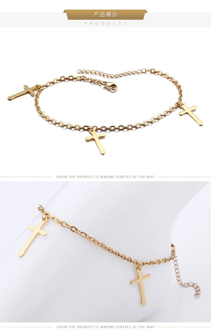 Foreign Trade Jewelry Fashion Stainless Steel Cross Anklet Simple Jewelry Wholesale