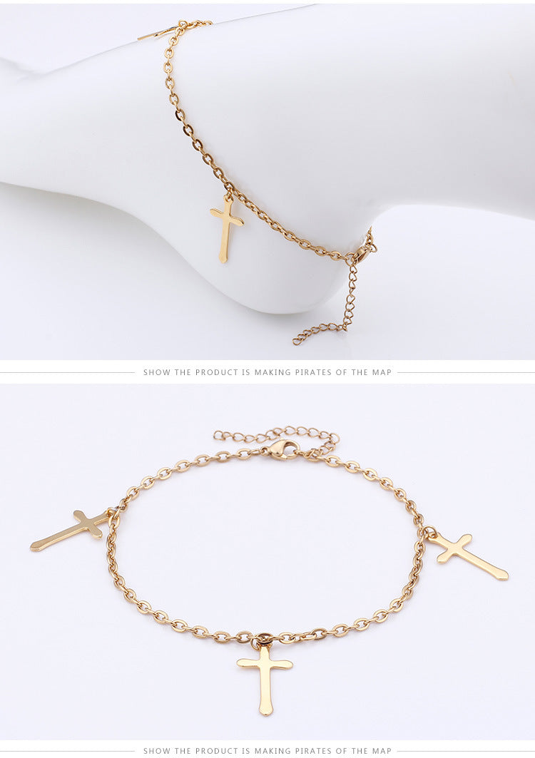 Foreign Trade Jewelry Fashion Stainless Steel Cross Anklet Simple Jewelry Wholesale