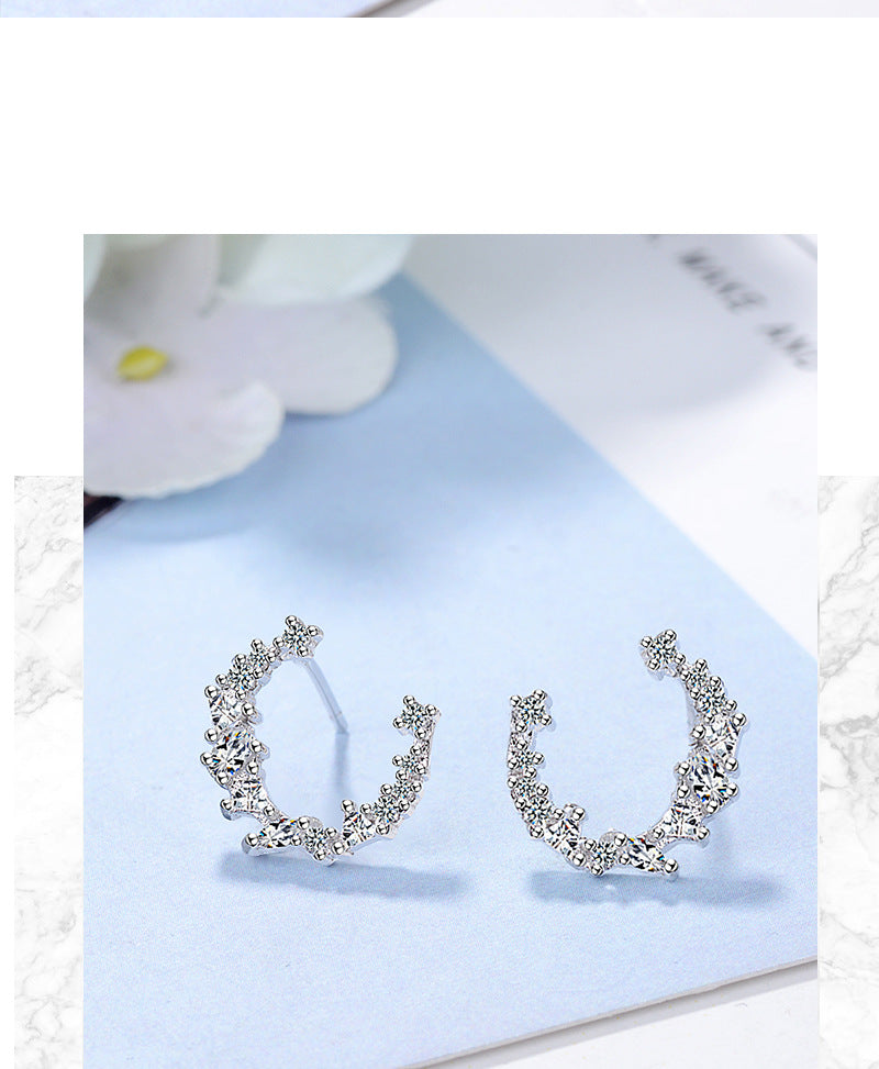 1 Pair Lady C Shape Plating Inlay Copper Zircon White Gold Plated Ear Studs