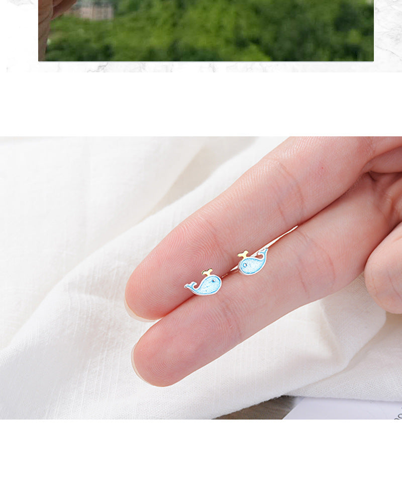 1 Piece Casual Cute Whale Epoxy Copper Ear Studs