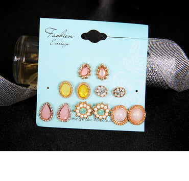 Gooddiy Simple Water Drop Rhinestone Flower Earring Multi-piece Set Wholesale Jewelry