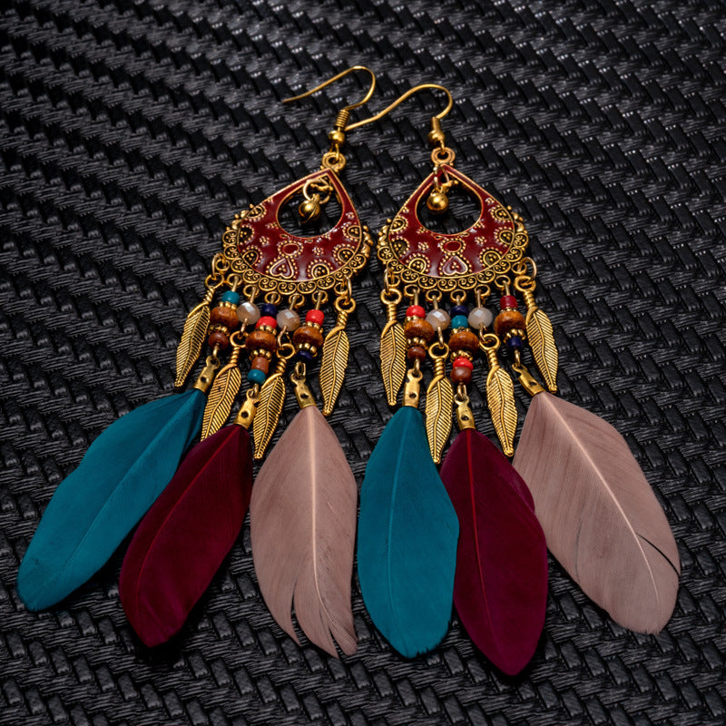 1 Pair Retro Feather Alloy Plating Women's Drop Earrings