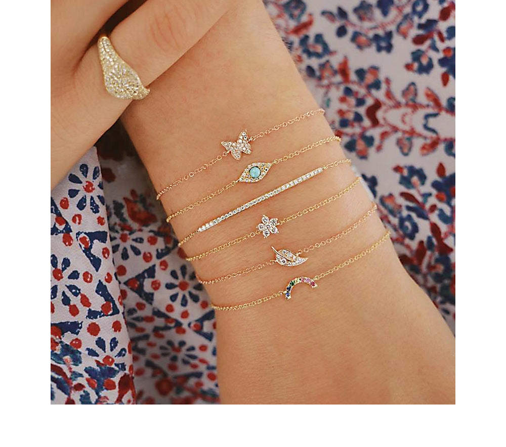 Simple Butterfly Diamond Leaf Eye Flower Turquoise Bracelet Six-piece Set