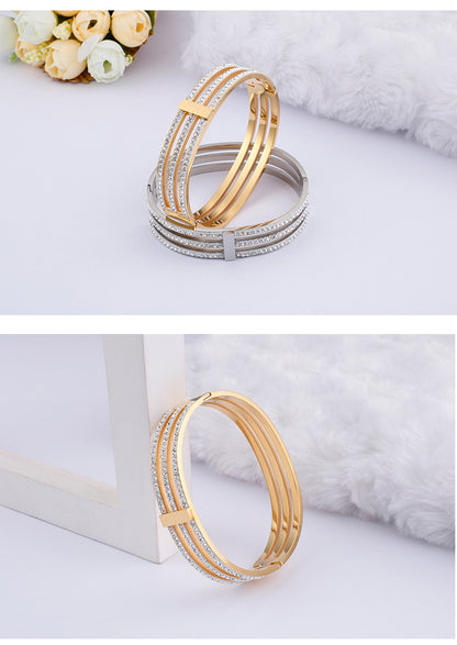 Fashion Geometric Titanium Steel Bangle Inlay Rhinestones Stainless Steel Bracelets