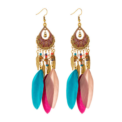 1 Pair Retro Feather Alloy Plating Women's Drop Earrings