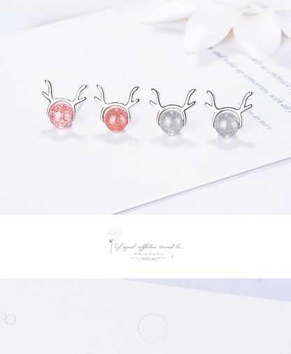 1 Pair Cute Simple Style Deer Crystal Copper Ear Studs