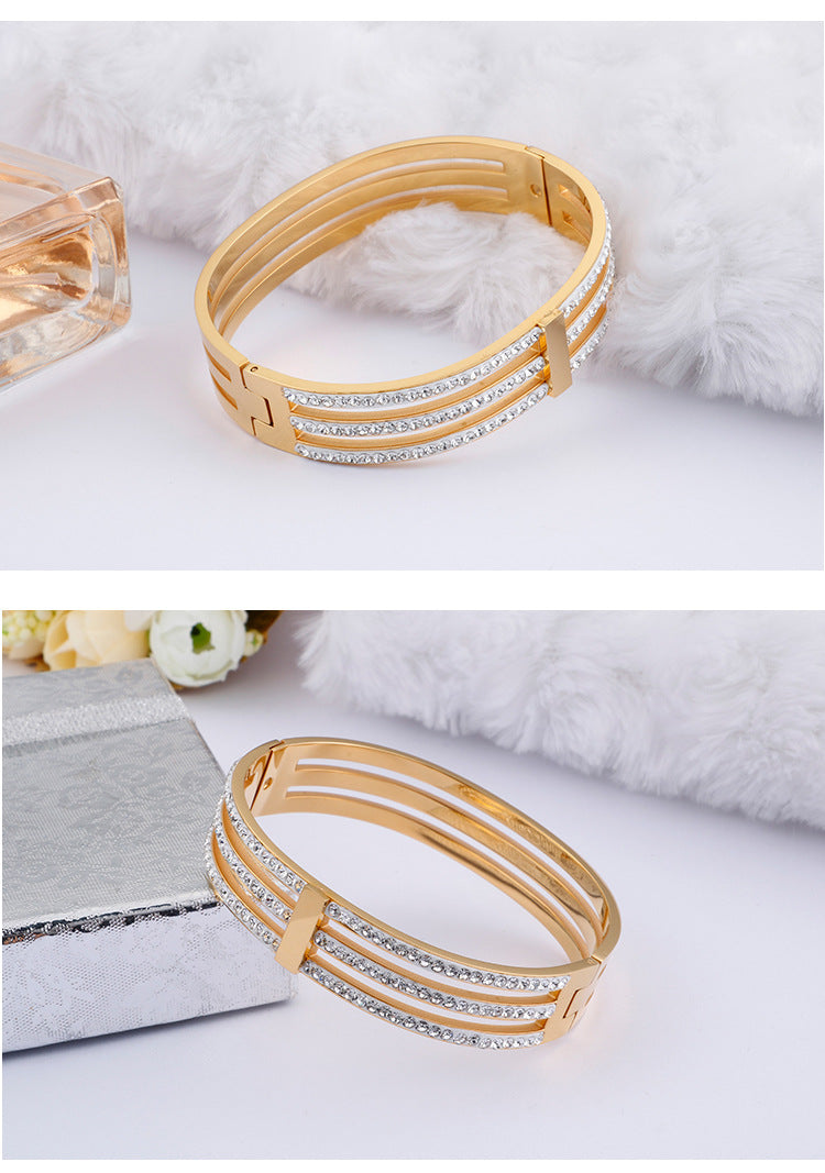 Fashion Geometric Titanium Steel Bangle Inlay Rhinestones Stainless Steel Bracelets