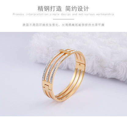 Fashion Geometric Titanium Steel Bangle Inlay Rhinestones Stainless Steel Bracelets