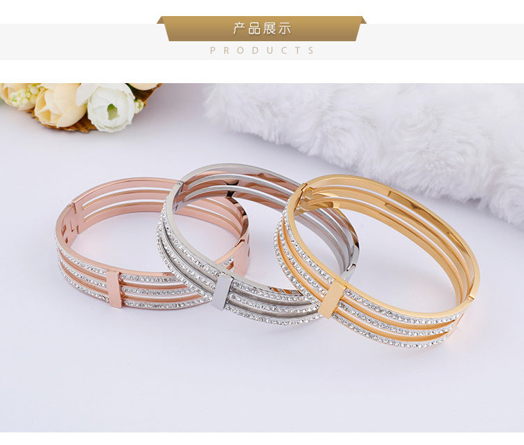 Fashion Geometric Titanium Steel Bangle Inlay Rhinestones Stainless Steel Bracelets