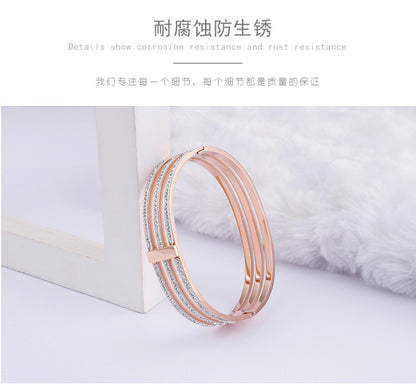 Fashion Geometric Titanium Steel Bangle Inlay Rhinestones Stainless Steel Bracelets