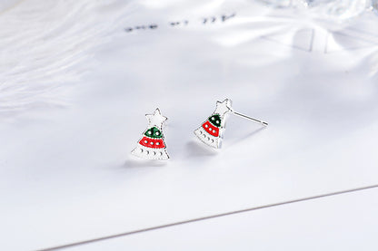 1 Pair Cute Christmas Tree Flower Snowman Epoxy Plating Inlay Copper Zircon Earrings