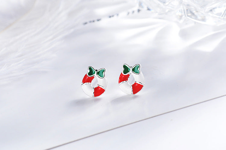 1 Pair Cute Christmas Tree Flower Snowman Epoxy Plating Inlay Copper Zircon Earrings