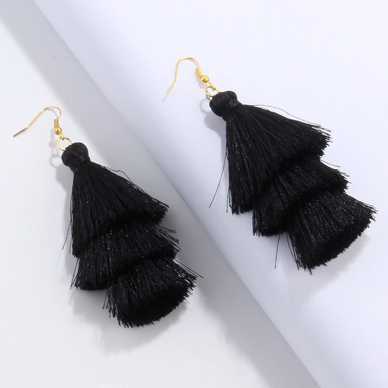 Bohemian Fashion Simple Three-layer Tassel Earrings