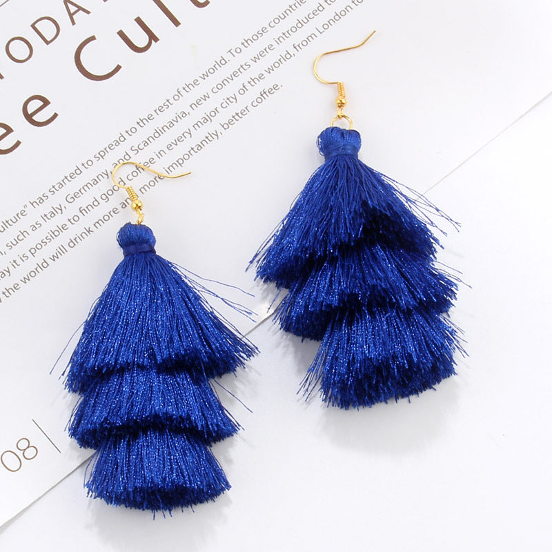 Bohemian Fashion Simple Three-layer Tassel Earrings