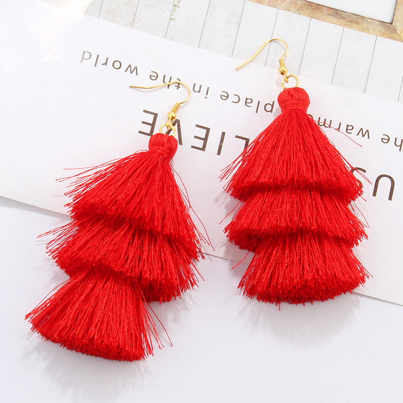 Bohemian Fashion Simple Three-layer Tassel Earrings