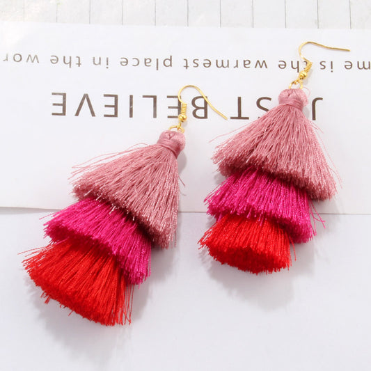 Bohemian Fashion Simple Three-layer Tassel Earrings