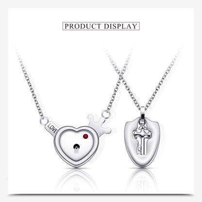 Romantic Simple Style Heart Shape Key Lock Titanium Steel Pendant Necklace