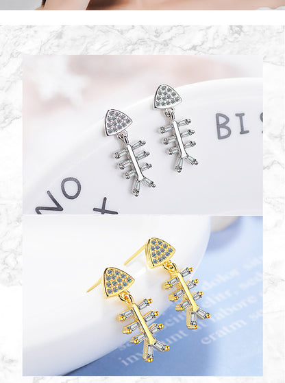 1 Pair Lady Fish Plating Inlay Copper Zircon 24k Gold Plated White Gold Plated Ear Studs