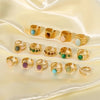 Basic Vintage Style Round Stainless Steel Plating Inlay Natural Stone 18k Gold Plated Open Rings