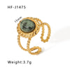 Basic Vintage Style Round Stainless Steel Plating Inlay Natural Stone 18k Gold Plated Open Rings